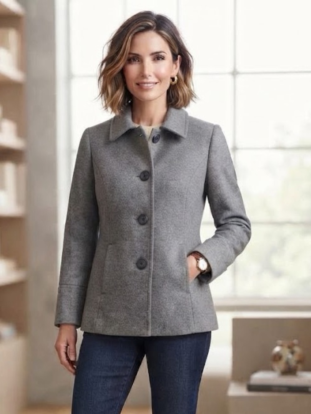 Banana Republic Gray Wool-Blend Peacoat Car Coat Y2K Vintage Classic Fall Medium